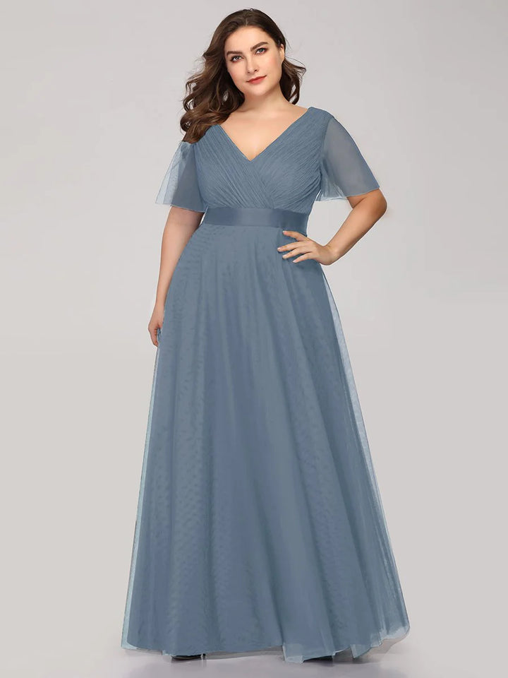 Plus Size Women's V-Neck Floor-Length Bridesmaid Dresses