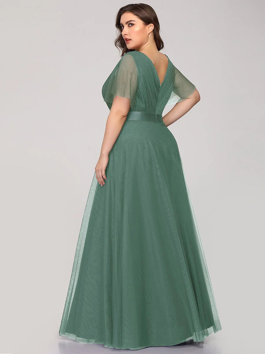 Plus Size Women's V-Neck Floor-Length Bridesmaid Dresses
