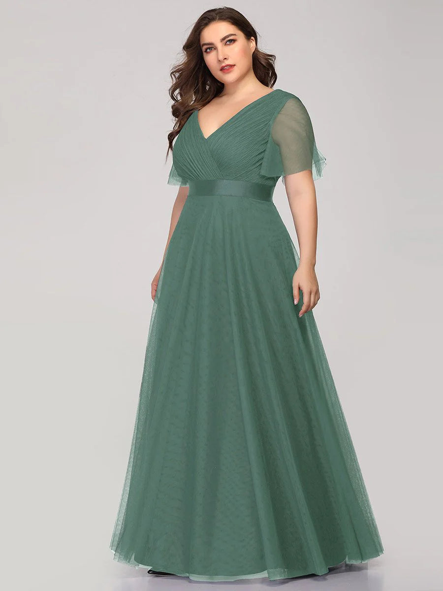 Plus Size Women's V-Neck Floor-Length Bridesmaid Dresses