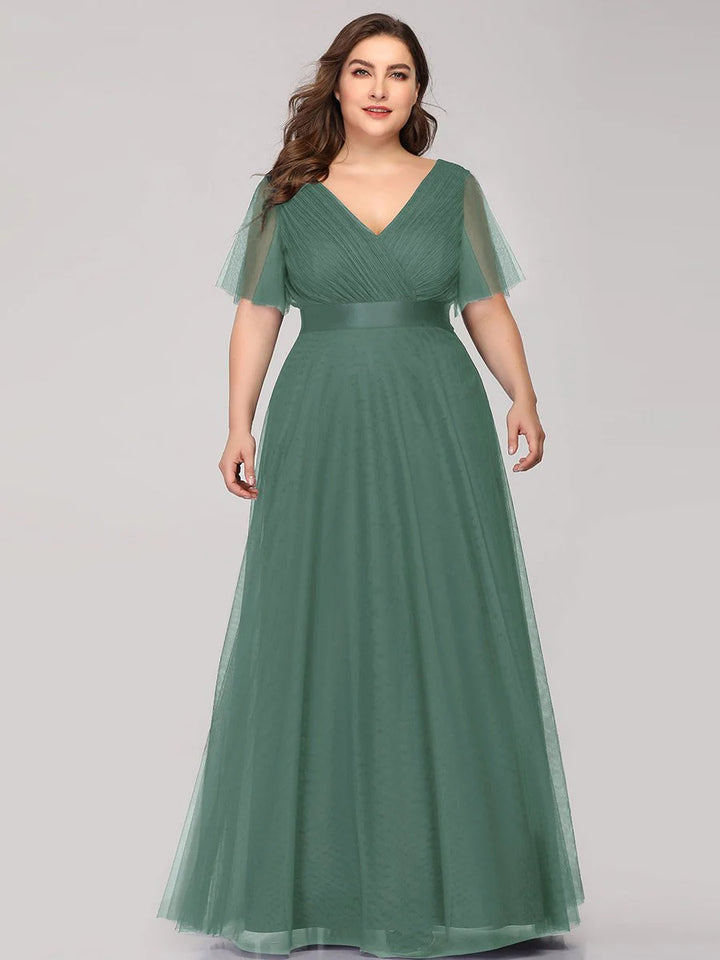 Plus Size Women's V-Neck Floor-Length Bridesmaid Dresses