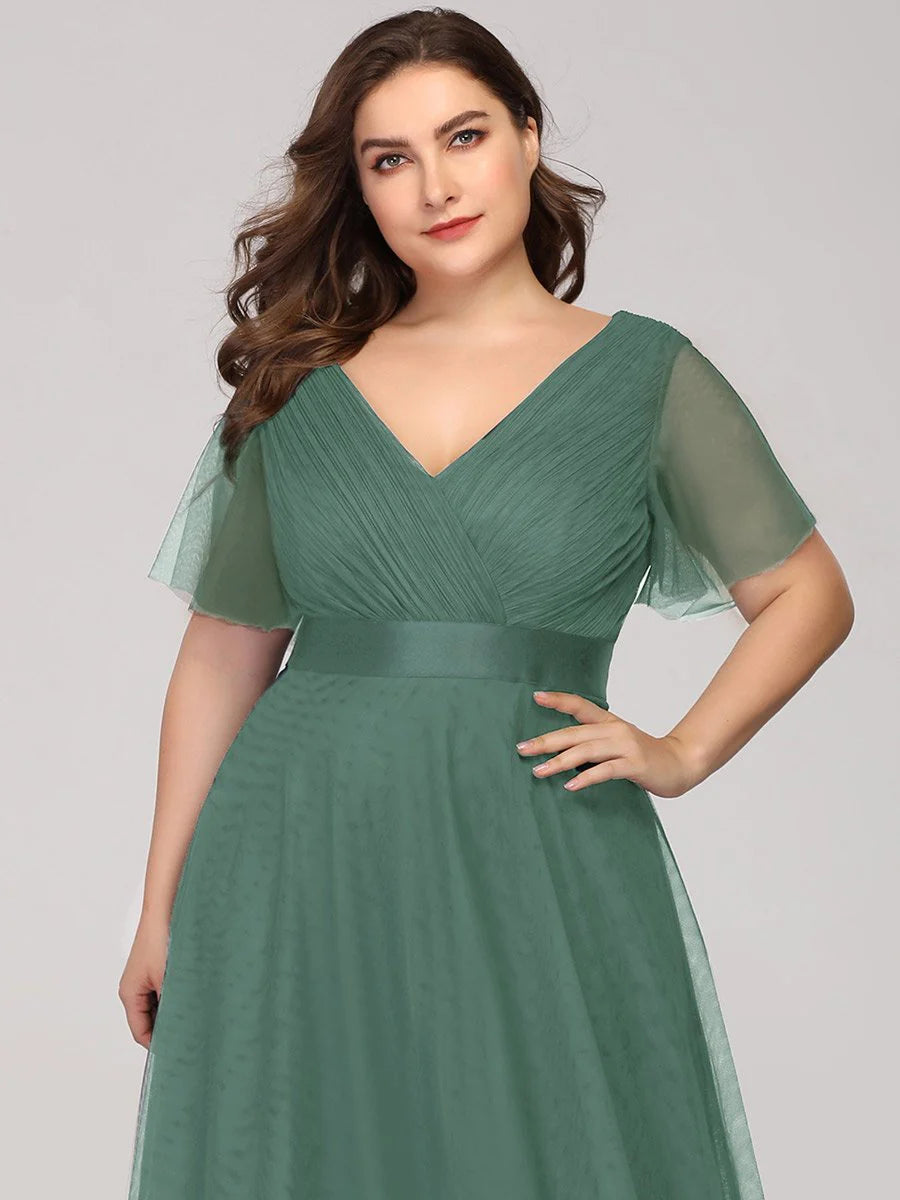Plus Size Women's V-Neck Floor-Length Bridesmaid Dresses