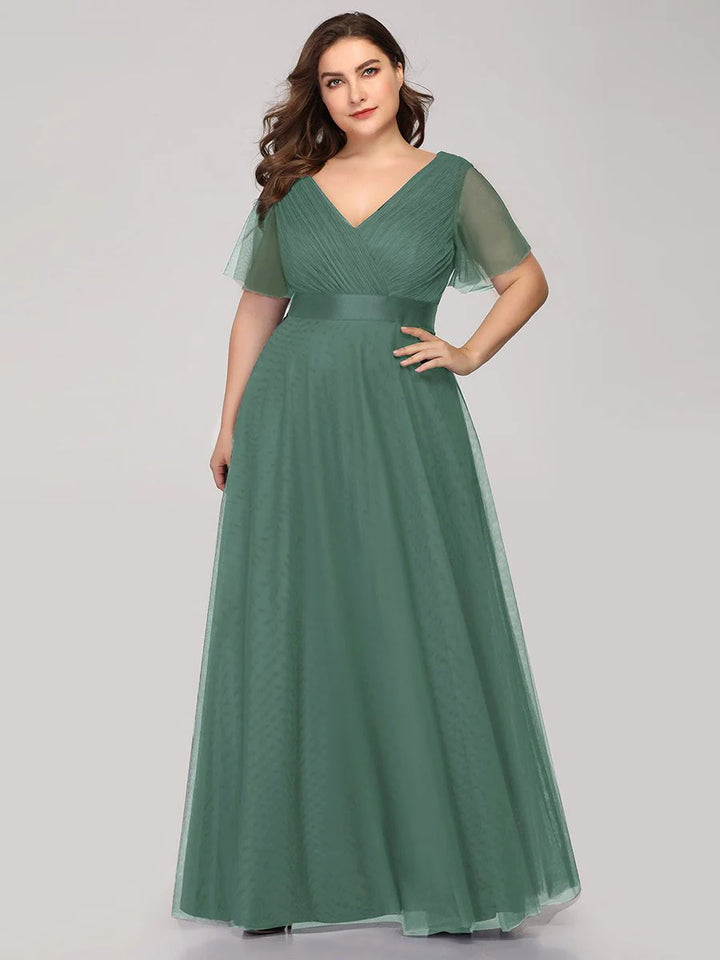 Plus Size Women's V-Neck Floor-Length Bridesmaid Dresses