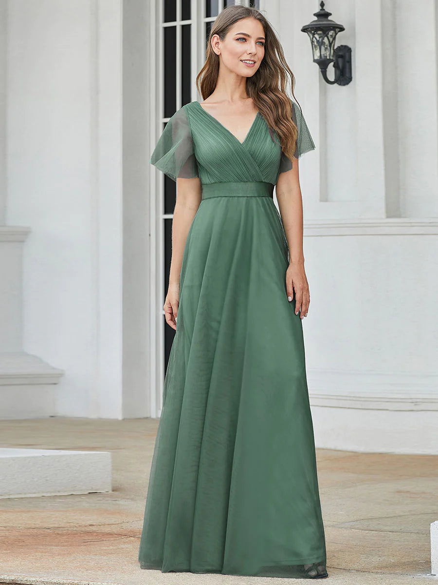 Women's V-Neck A-Line Floor-Length Bridesmaid Dresses - CALABRO®