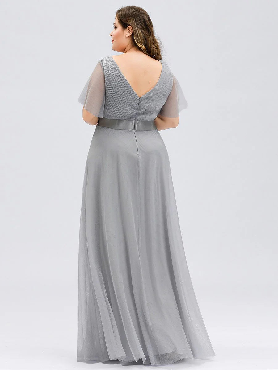 Plus Size Women's V-Neck Floor-Length Bridesmaid Dresses