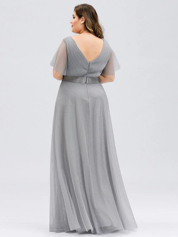 Plus Size Women's V-Neck Floor-Length Bridesmaid Dresses