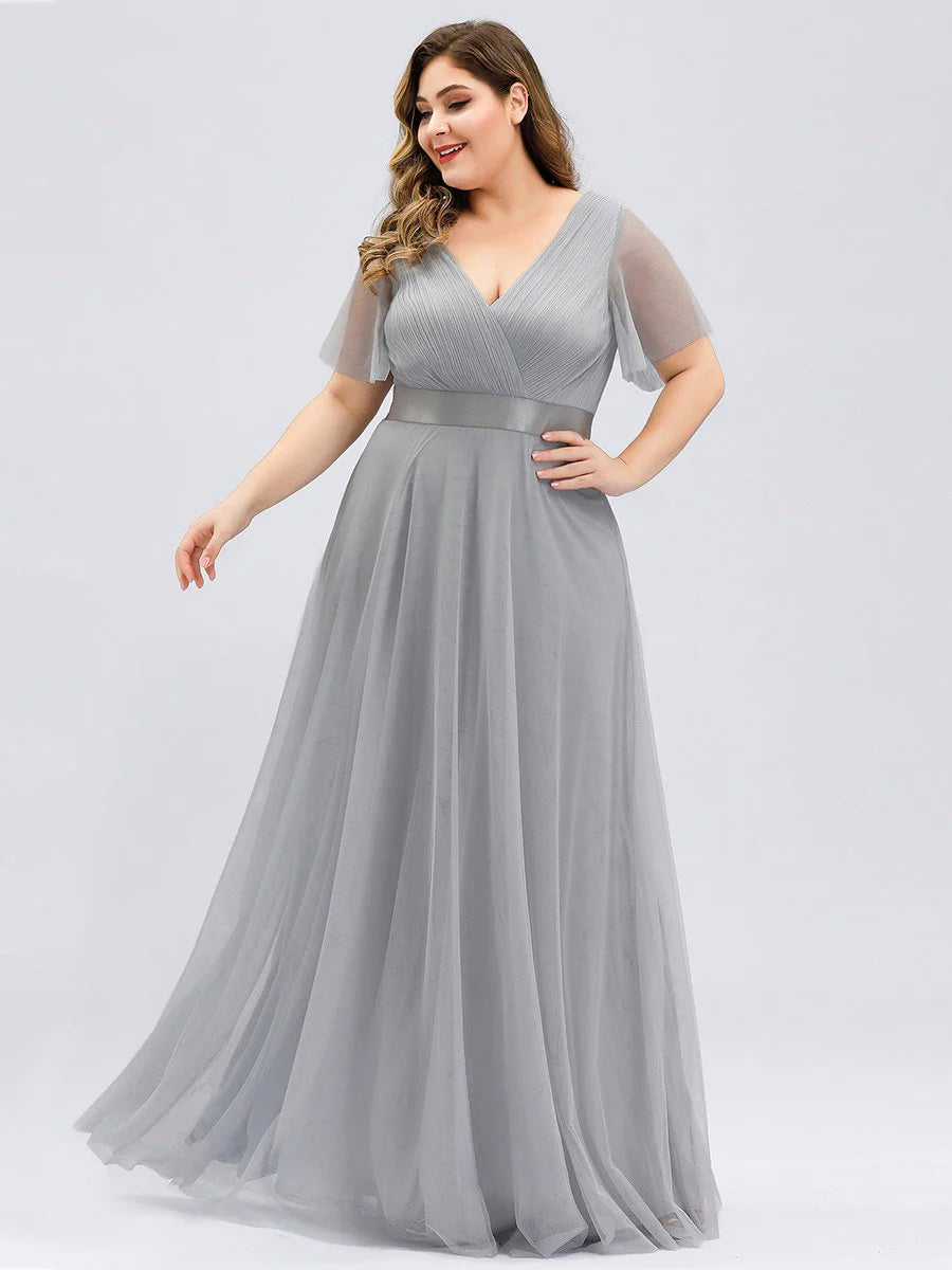 Plus Size Women's V-Neck Floor-Length Bridesmaid Dresses