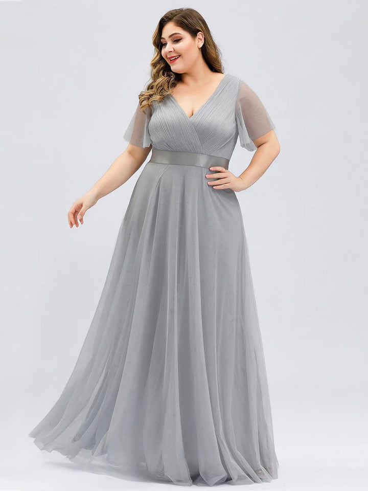 Plus Size Women's V-Neck Floor-Length Bridesmaid Dresses