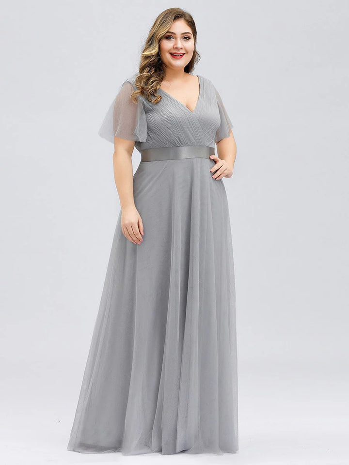 Plus Size Women's V-Neck Floor-Length Bridesmaid Dresses