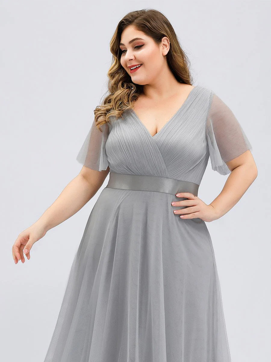 Plus Size Women's V-Neck Floor-Length Bridesmaid Dresses