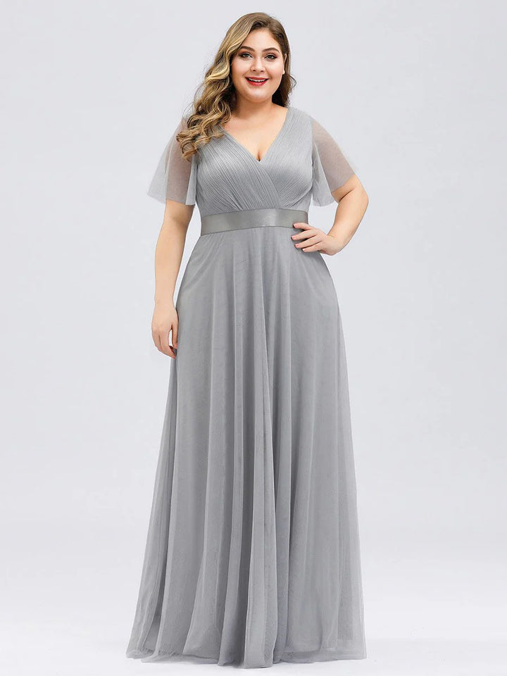 Plus Size Women's V-Neck Floor-Length Bridesmaid Dresses