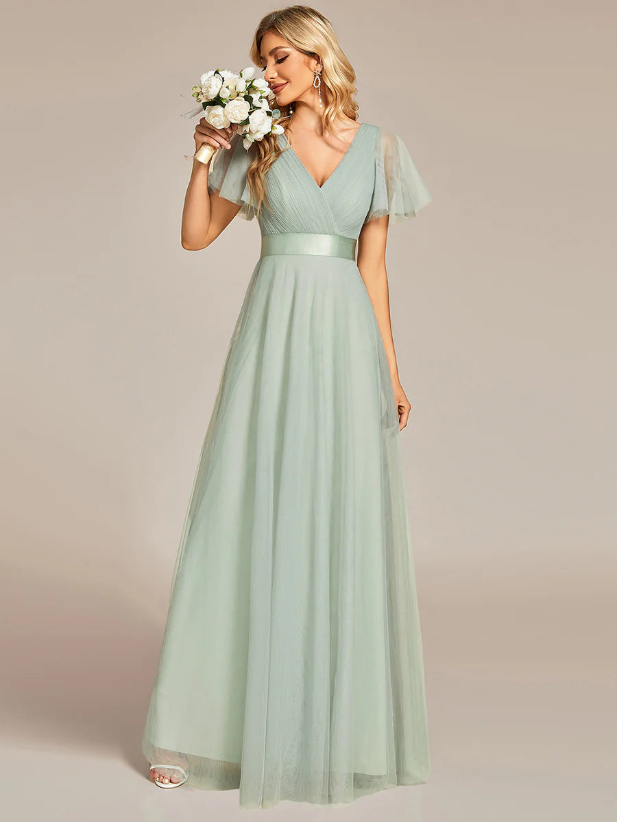 Women's V-Neck A-Line Floor-Length Bridesmaid Dresses - CALABRO®