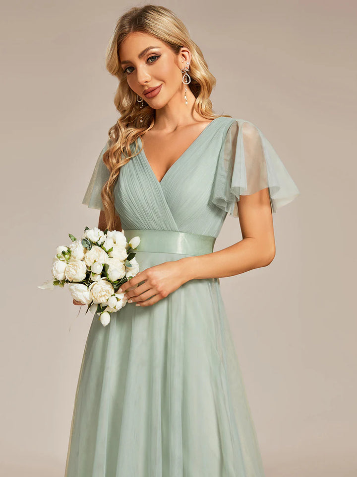 Women's V-Neck A-Line Floor-Length Bridesmaid Dresses - CALABRO®