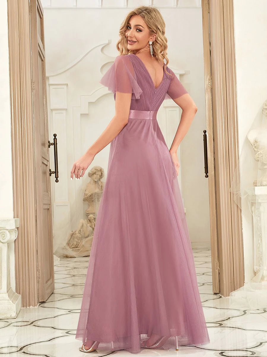 Women's V-Neck A-Line Floor-Length Bridesmaid Dresses - CALABRO®