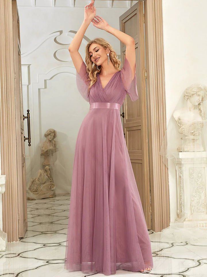 Women's V-Neck A-Line Floor-Length Bridesmaid Dresses - CALABRO®