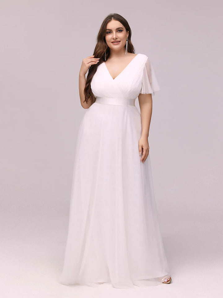 V-Neck Butterfly Sleeves Wedding Dress - CALABRO®