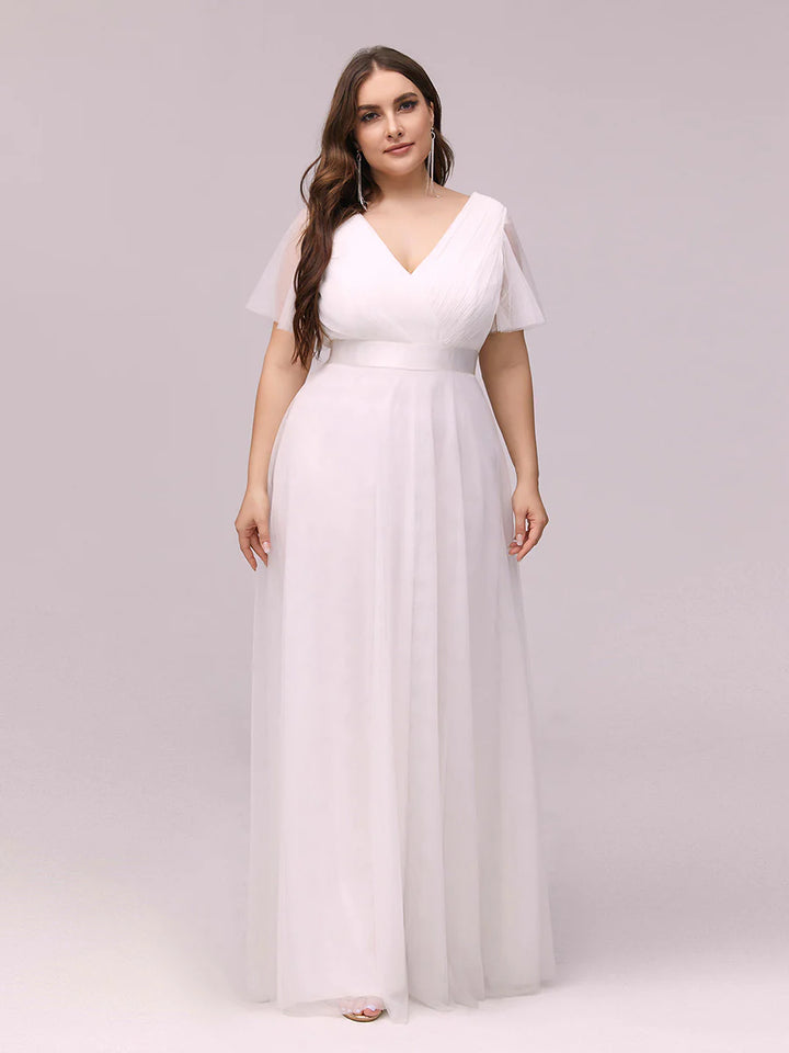 V-Neck Butterfly Sleeves Wedding Dress - CALABRO®