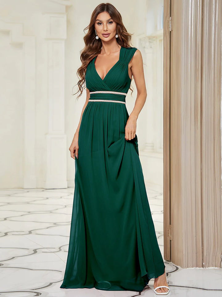 V-Neck Flowy Sleeveless Bridesmaid Dress - CALABRO®