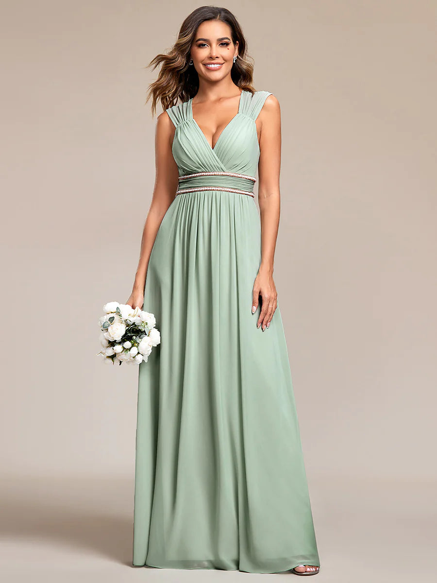 V-Neck Flowy Sleeveless Bridesmaid Dress - CALABRO®