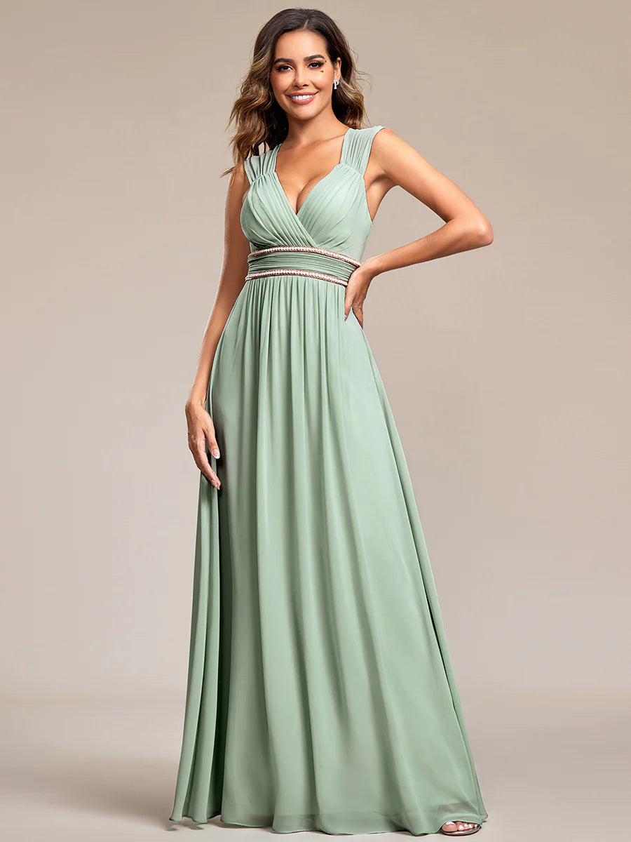 V-Neck Flowy Sleeveless Bridesmaid Dress - CALABRO®