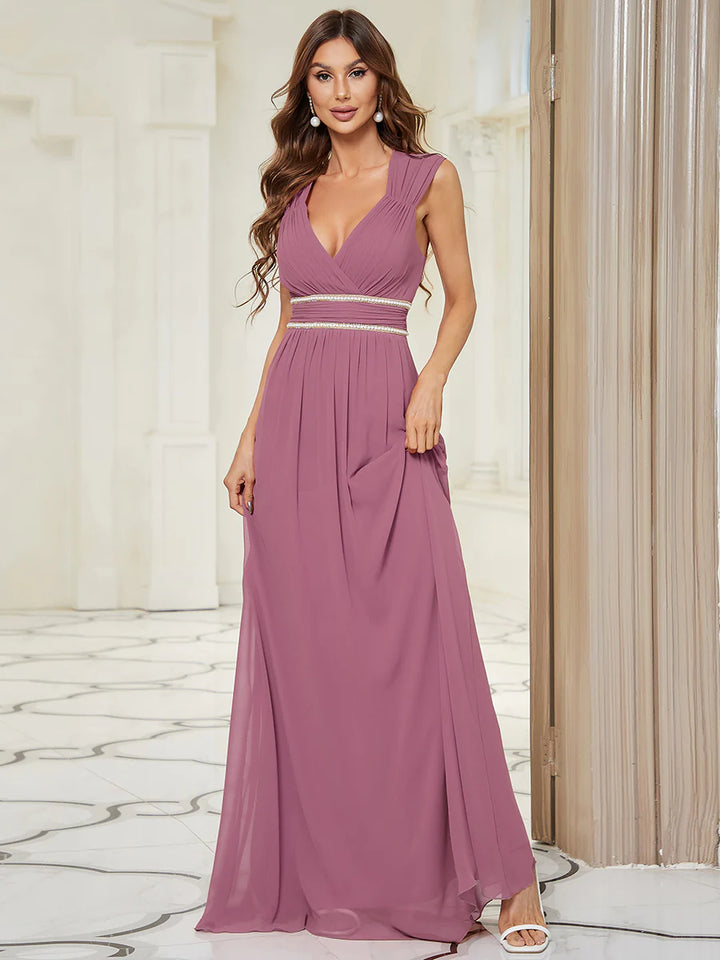 V-Neck Flowy Sleeveless Bridesmaid Dress - CALABRO®