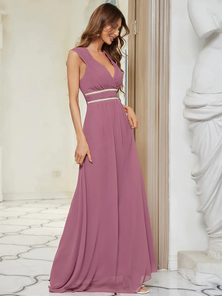 V-Neck Flowy Sleeveless Bridesmaid Dress - CALABRO®