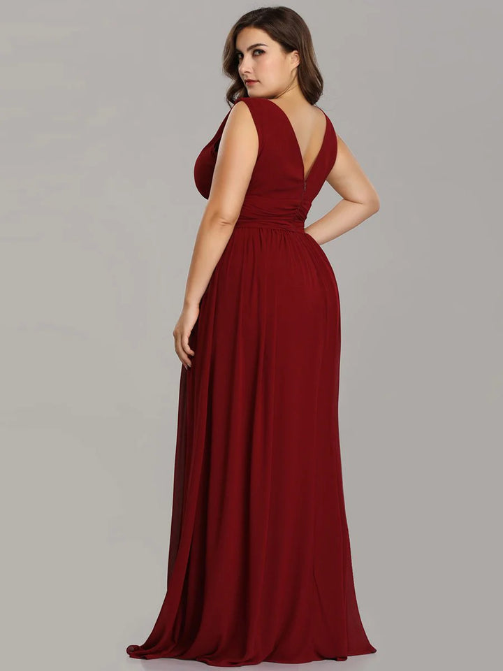 V-Neck Ruched Top Flowy Plus Size Evening Dresses - CALABRO®