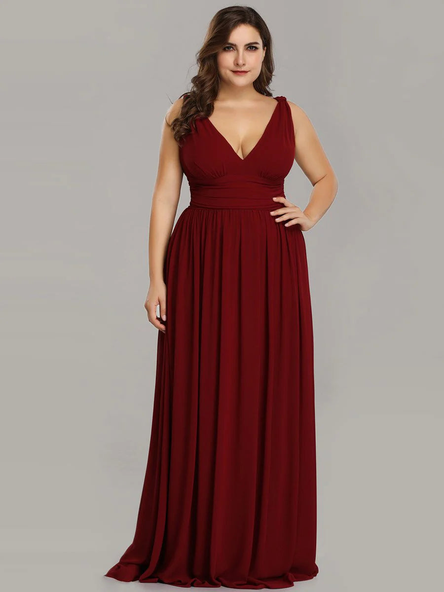 Double V-Neck Maxi Long Plus Size Evening Dresses