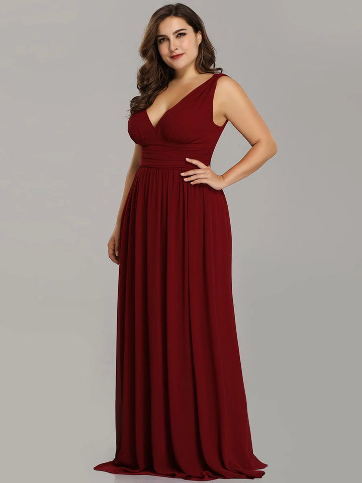 Double V-Neck Maxi Long Plus Size Evening Dresses