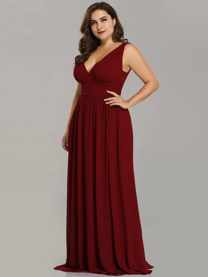 V-Neck Ruched Top Flowy Plus Size Evening Dresses - CALABRO®