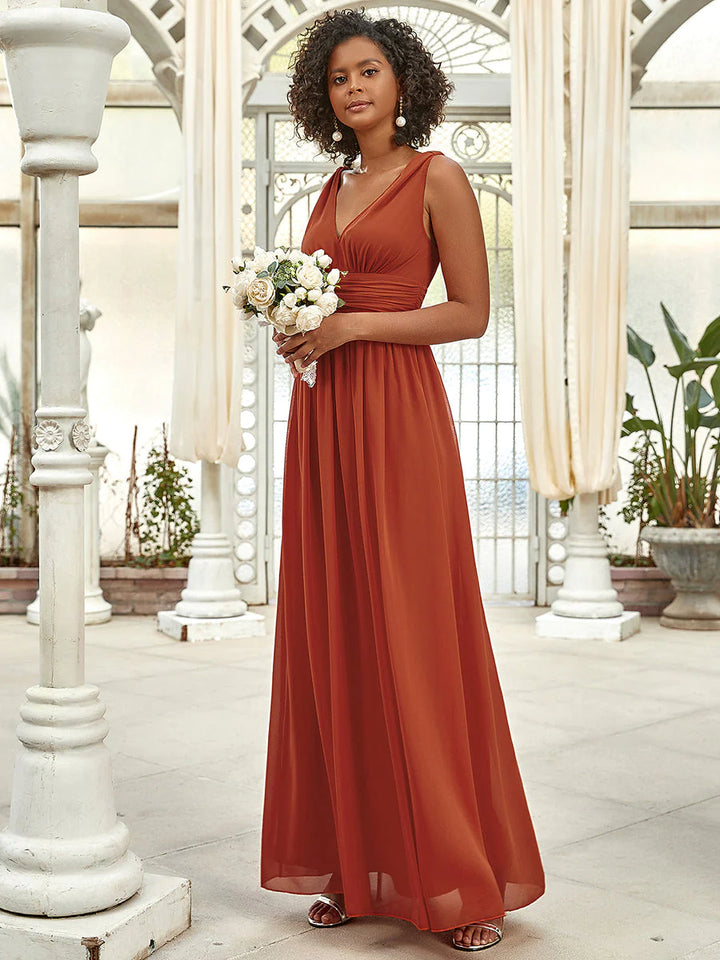 Elegant Double V-Neck Maxi Long Dress Bridesmaid Dress - CALABRO®