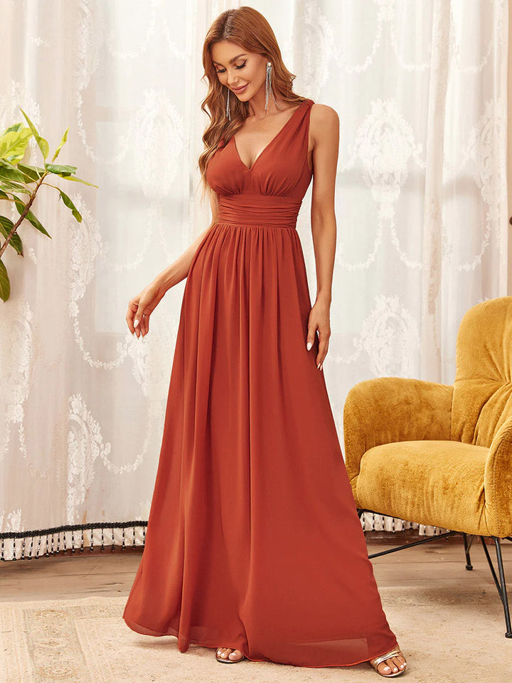 Elegant Double V-Neck Maxi Long Dress Bridesmaid Dress - CALABRO®