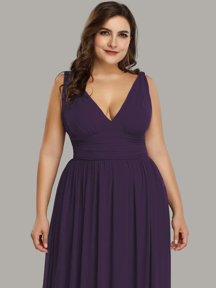 V-Neck Ruched Top Flowy Plus Size Evening Dresses - CALABRO®