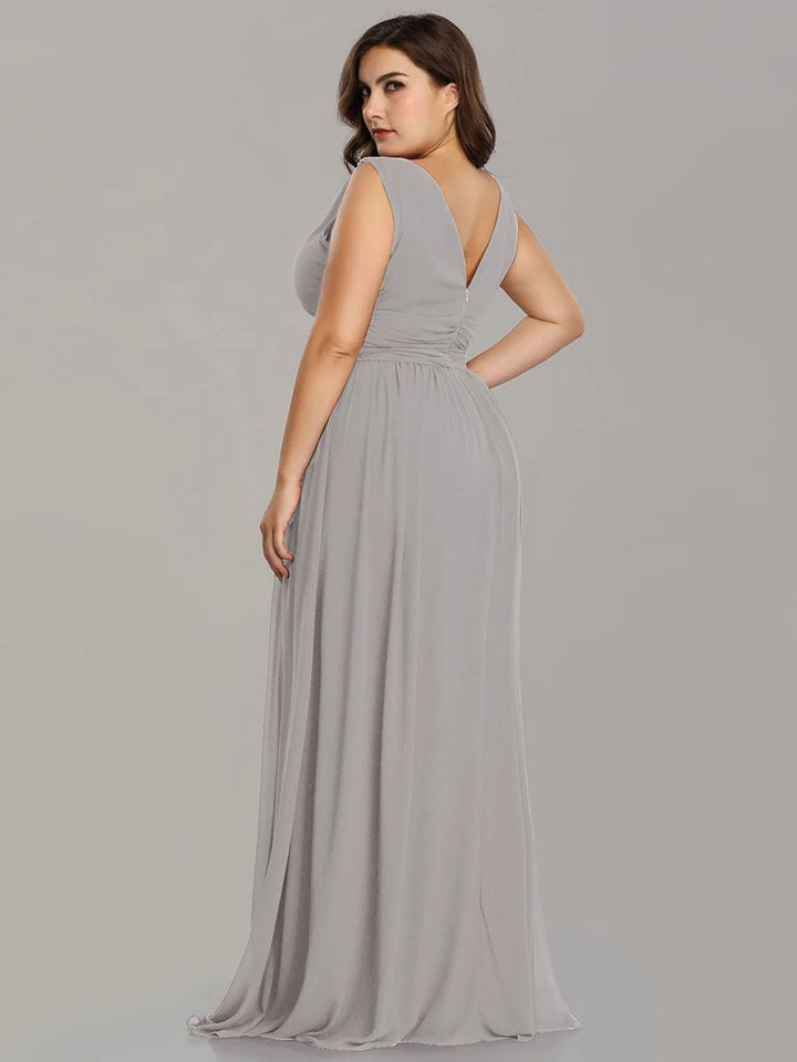 Double V-Neck Maxi Long Plus Size Evening Dresses