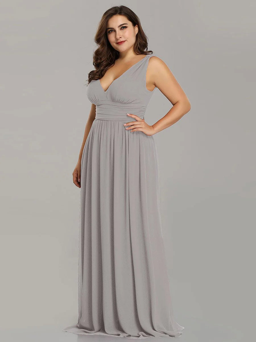 Double V-Neck Maxi Long Plus Size Evening Dresses