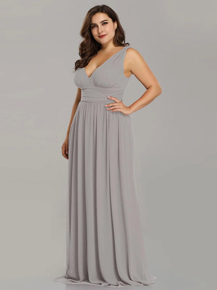 Double V-Neck Maxi Long Plus Size Evening Dresses