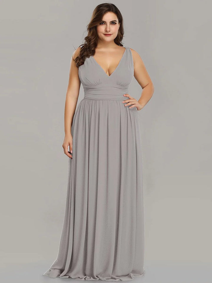 Double V-Neck Maxi Long Plus Size Evening Dresses