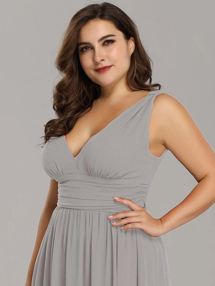 Double V-Neck Maxi Long Plus Size Evening Dresses