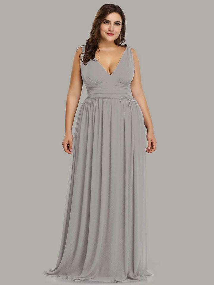 Double V-Neck Maxi Long Plus Size Evening Dresses