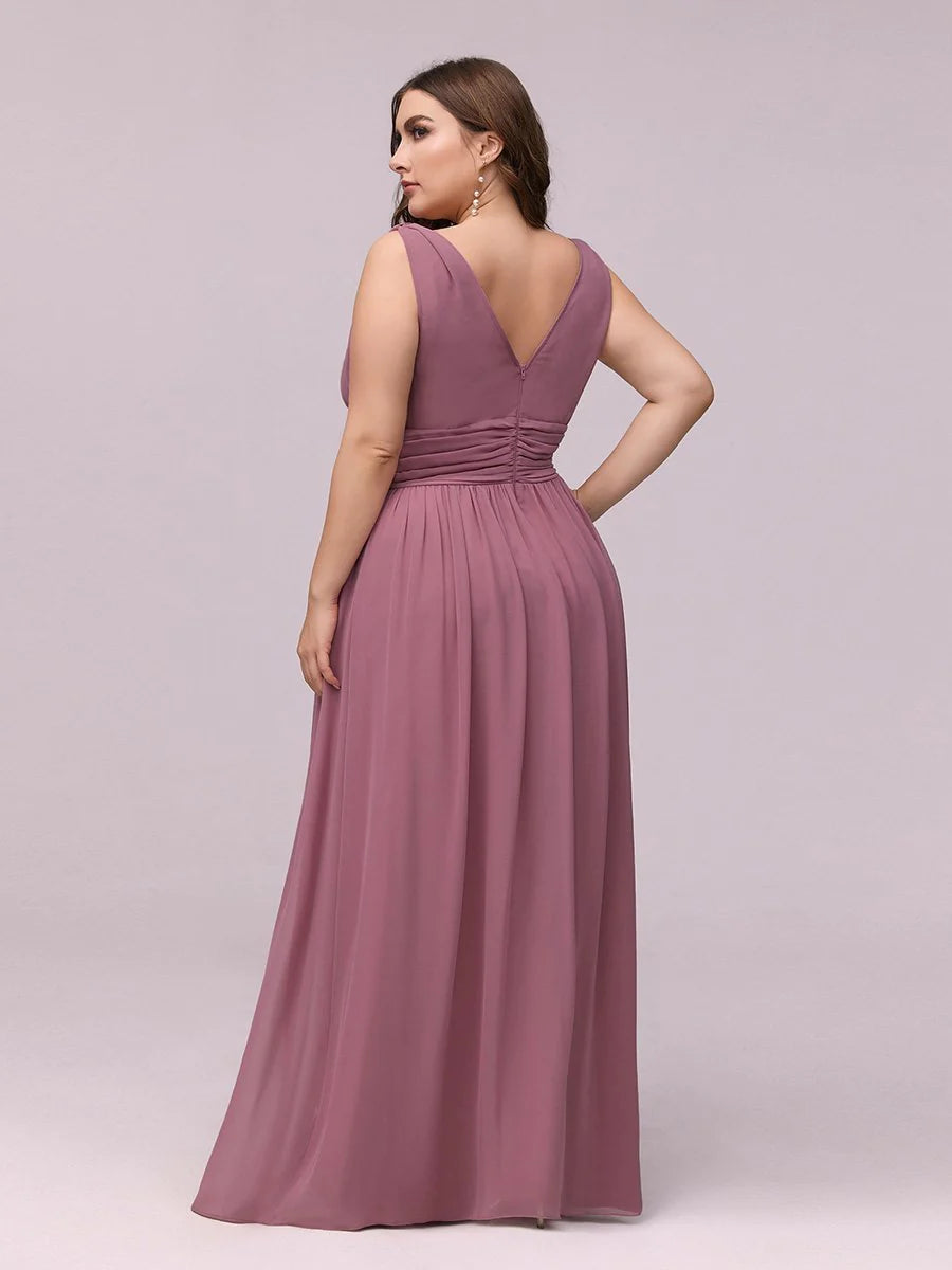 V-Neck Ruched Top Flowy Plus Size Evening Dresses - CALABRO®