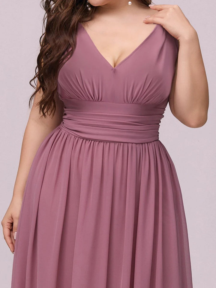 V-Neck Ruched Top Flowy Plus Size Evening Dresses - CALABRO®