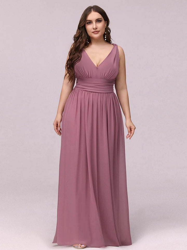 V-Neck Ruched Top Flowy Plus Size Evening Dresses - CALABRO®