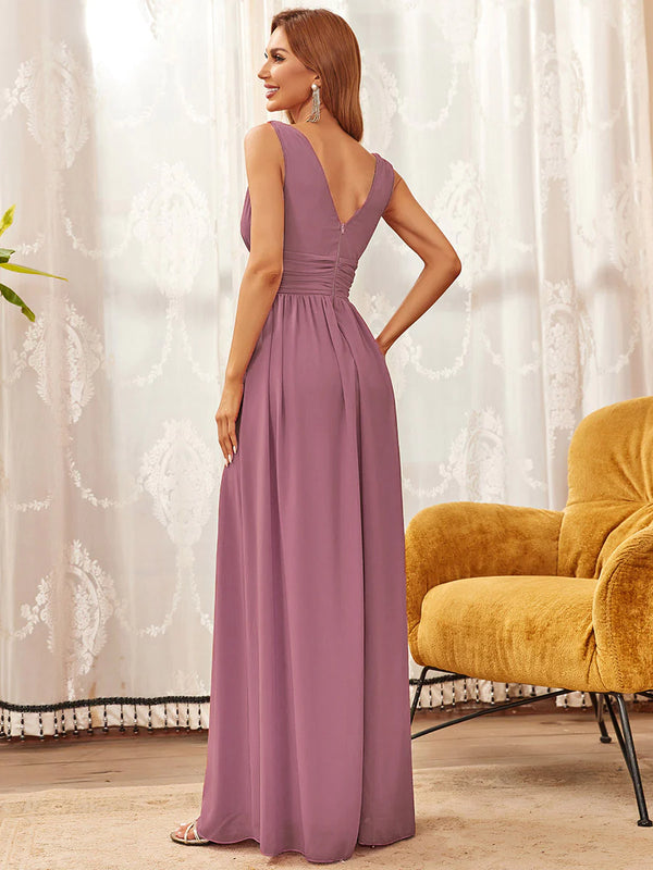 Elegant Double V-Neck Maxi Long Dress Bridesmaid Dress