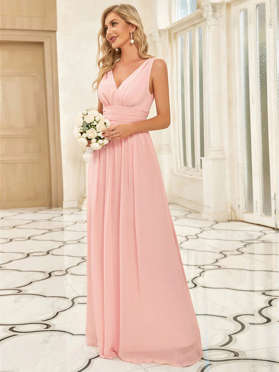 Elegant Double V-Neck Maxi Long Dress Bridesmaid Dress - CALABRO®