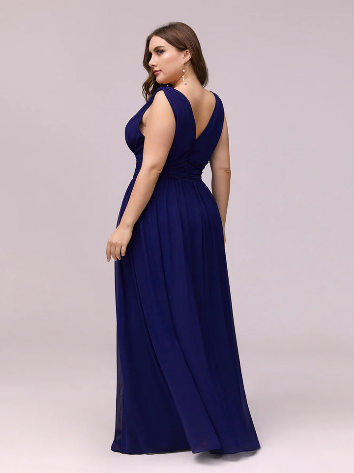 Double V-Neck Maxi Long Plus Size Evening Dresses