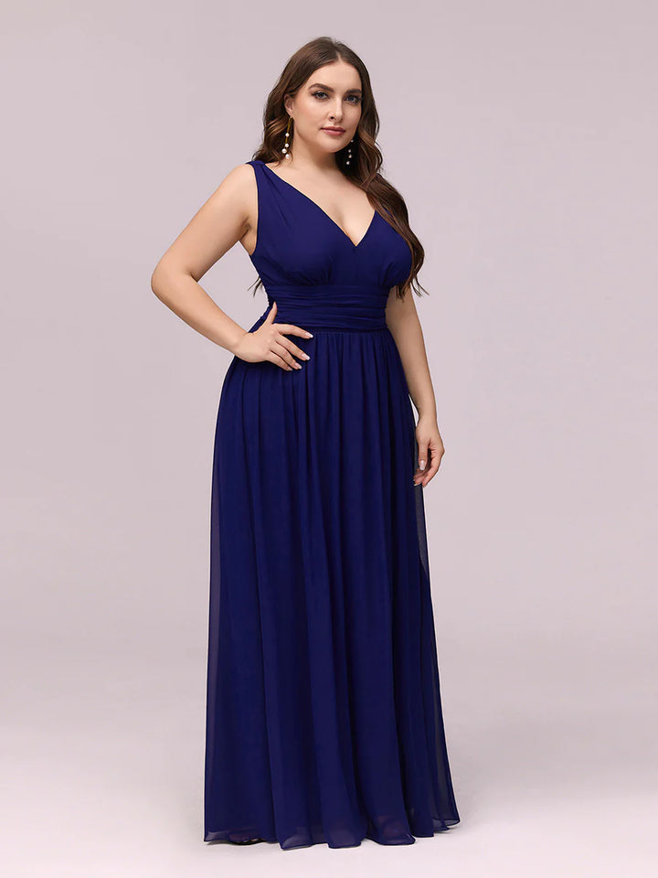 Double V-Neck Maxi Long Plus Size Evening Dresses