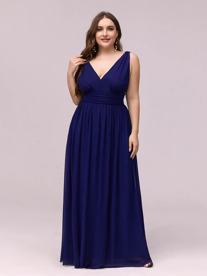 Double V-Neck Maxi Long Plus Size Evening Dresses
