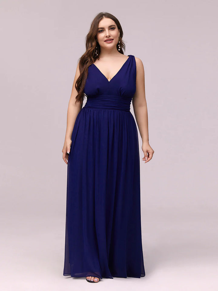 Double V-Neck Maxi Long Plus Size Evening Dresses