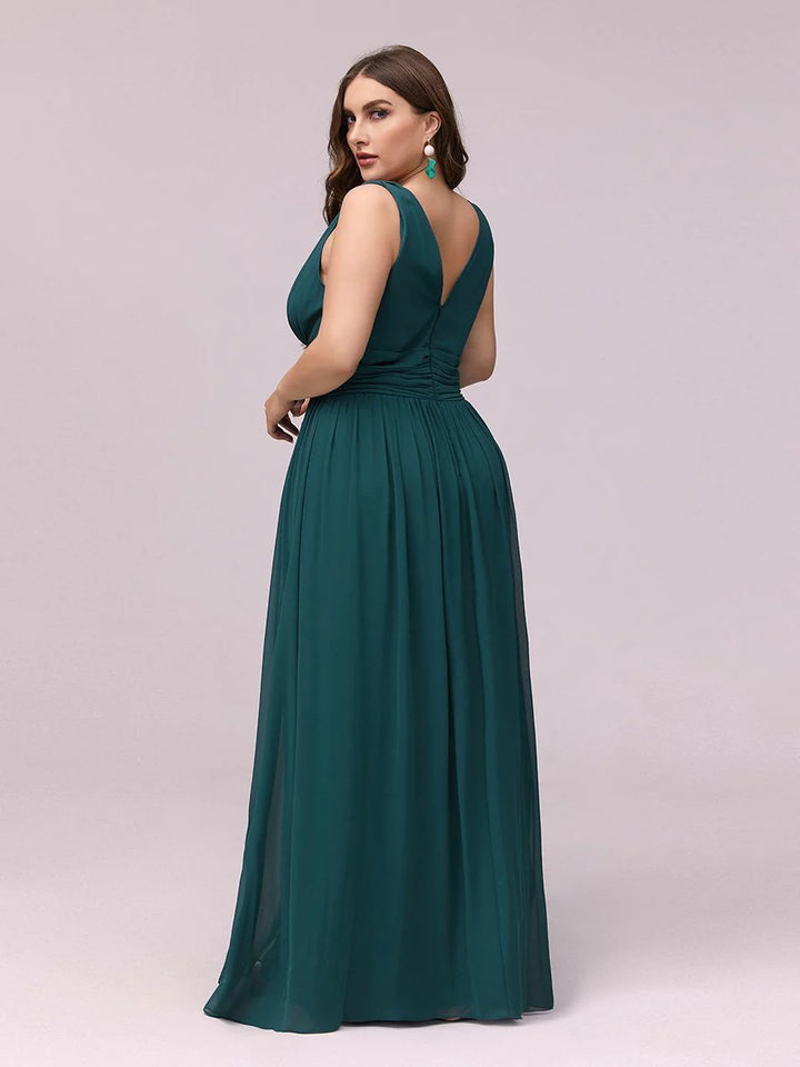 V-Neck Ruched Top Flowy Plus Size Evening Dresses - CALABRO®