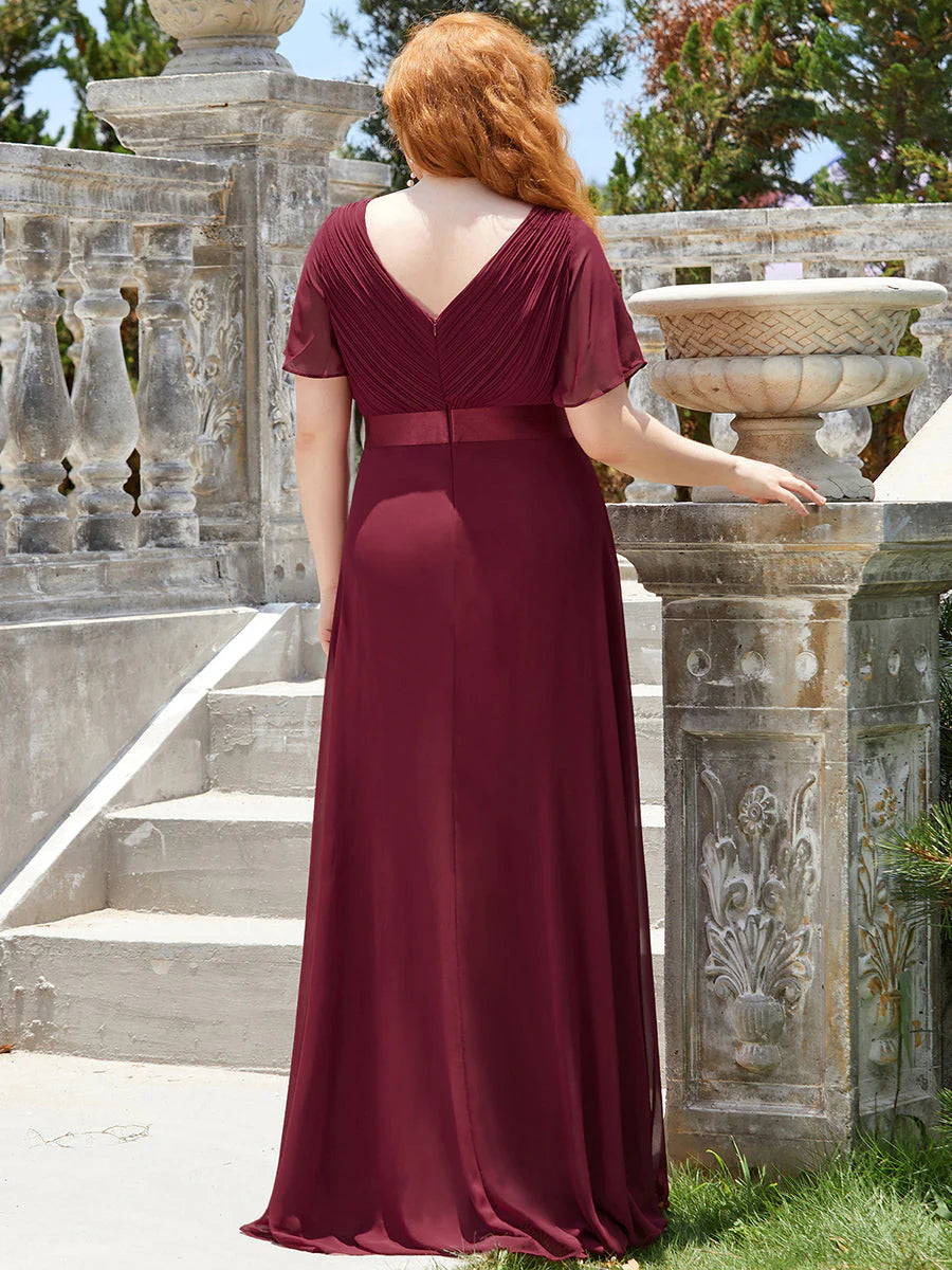 Double V-Neck Ruffles Padded Plus Size Evening Dresses
