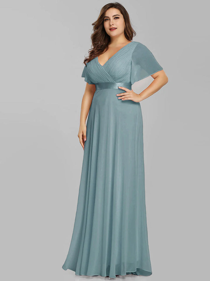 Glamorous Double V-Neck Ruffles Padded Plus Size Evening Dresses - CALABRO®